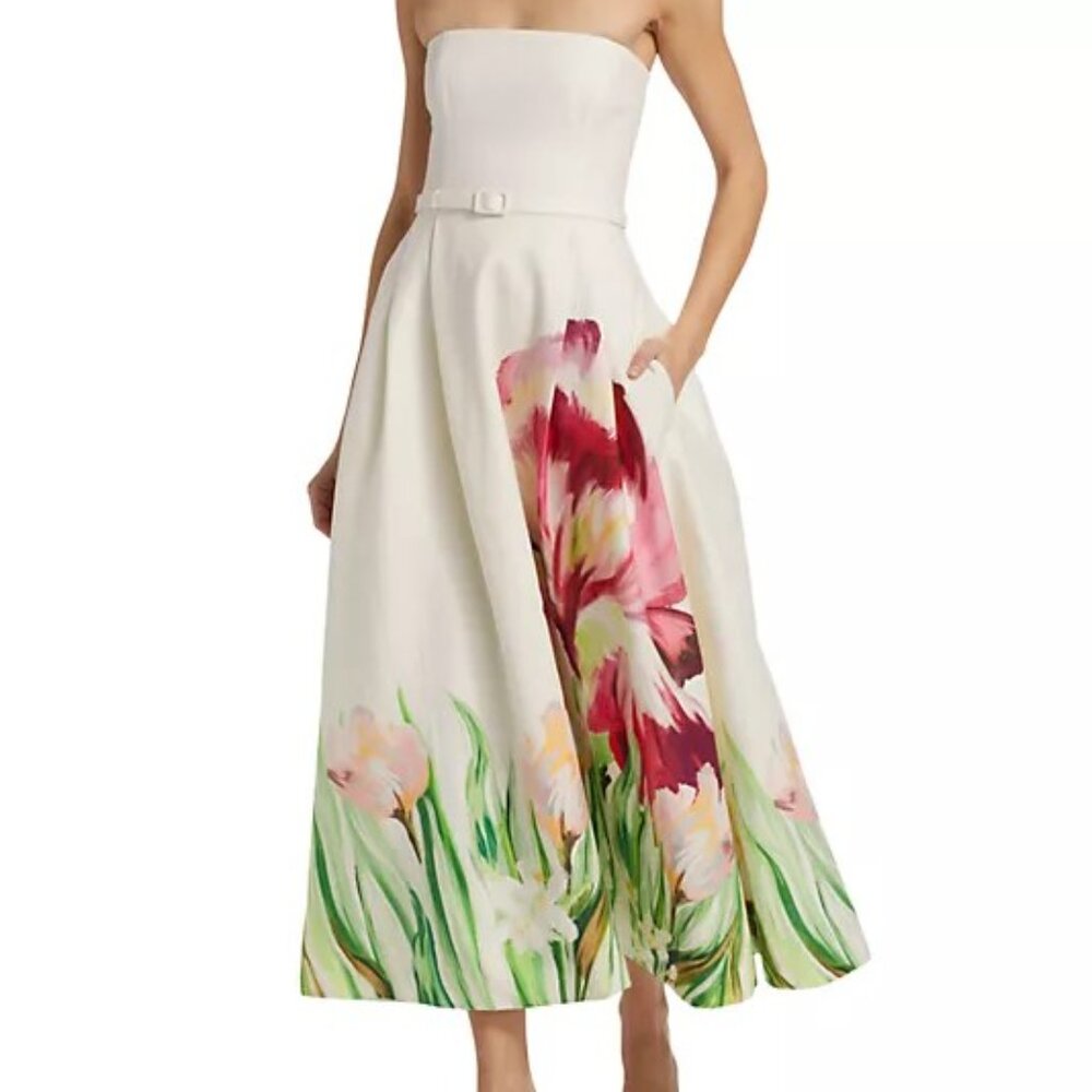 Nicholas the Label Kyra Floral Belted Strapless Fit & Flare Midi-Dress